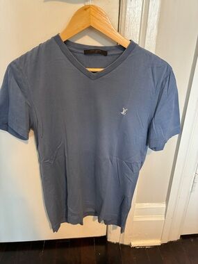Louis Vuitton Men's V-Neck Tee in Dusty Blue